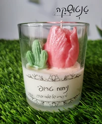 🕯️ נר אווירה בכוס זכוכית – עיצוב טרופי עם ניחוח מרענן