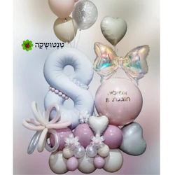 סידור בלונים לגיל 8 צבע סיפרה לבן מט בלון סוכריה בצבע פודרה